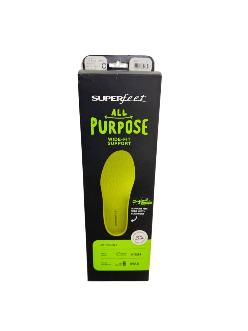Superfeet All Purpose Wide-Fit Support High Arch Wide C Green M 5.5-7 / W 6.5-8
